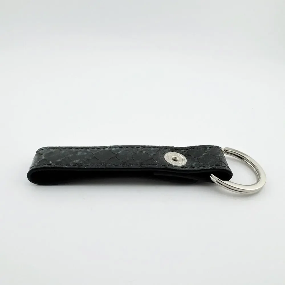 Graphic Image Keychain Strap Black Faux Snakeskin Pattern with Logo‎ Accent